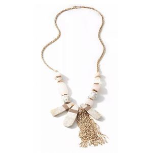 Anthropologie Multi Color Natural Stone Fringe Statement Necklace Gold Tassel